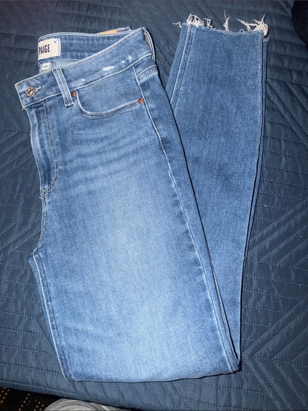 PAIGE Light Blue High-Rise Raw Hem Skinny Jeans